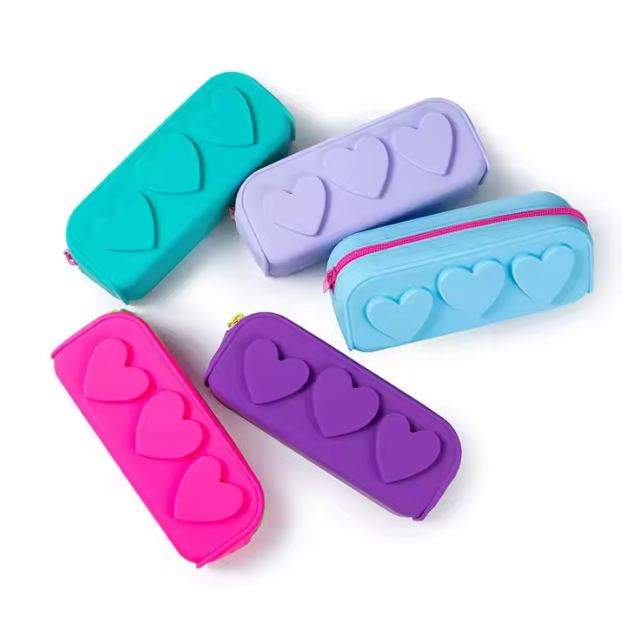 Custom pencil case with zipper logo printing fashion soft silicone pencil box large capacity with stationery