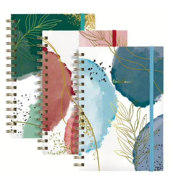 Promotional productHot Selling Spiral A5 Size Horizontal Grid Hardbound 3 Watercolor Design Back Pockets Notebook
