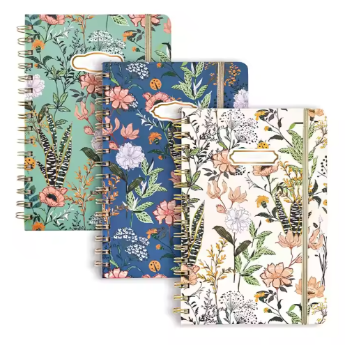Custom Logo School Office Home Gift Journal Women Hardcover Gold Spiral Floral Design Spring Notebooks